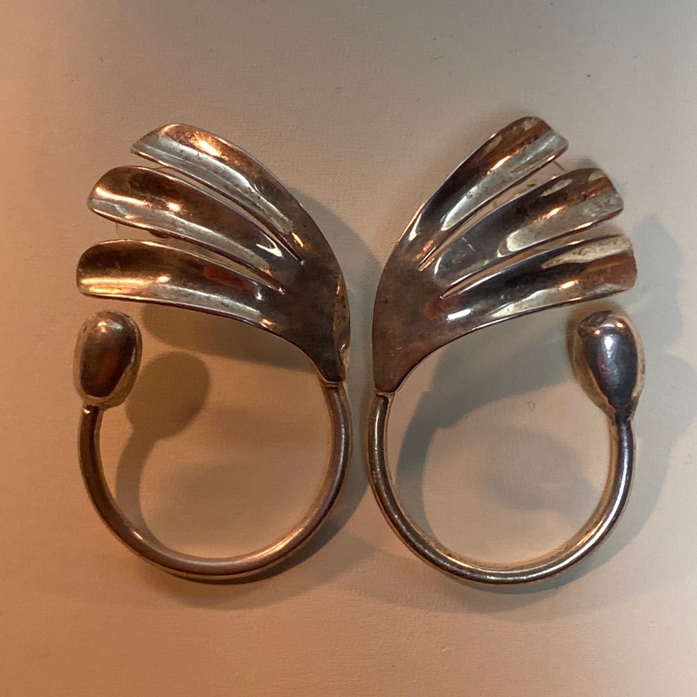 Taxco Sterling Silver Winged Hoop Earrings